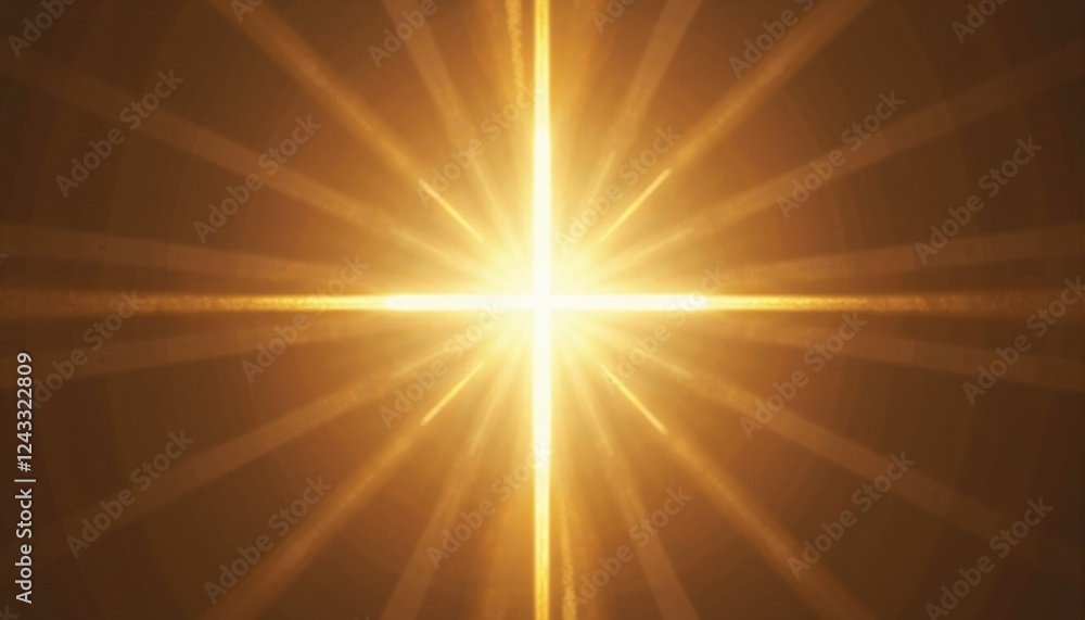 Radiant golden light beams in cross shape on dark background Radiant golden light beams in cross shape on dark background