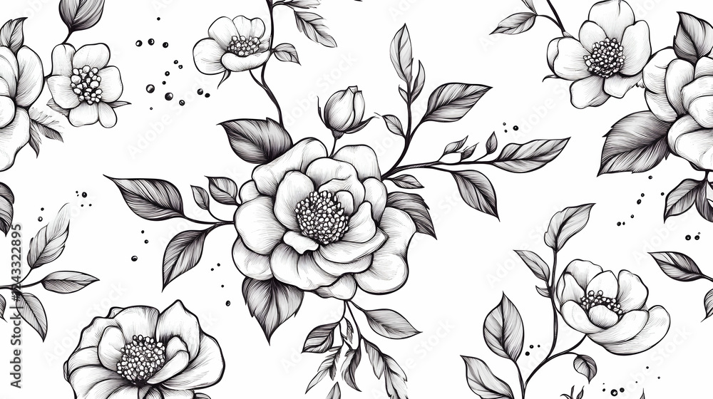 Elegant floral pattern, delicate blossoms, seamless design, graphic wallpaper Elegant floral pattern, delicate blossoms, seamless design, graphic wallpaper