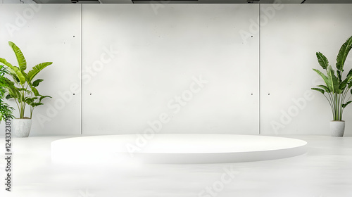 Empty white podium in modern concrete interior.  Possible use for product display