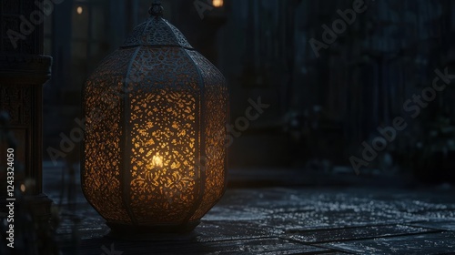 Illuminated lantern, medieval courtyard, night, fantasy setting, game design