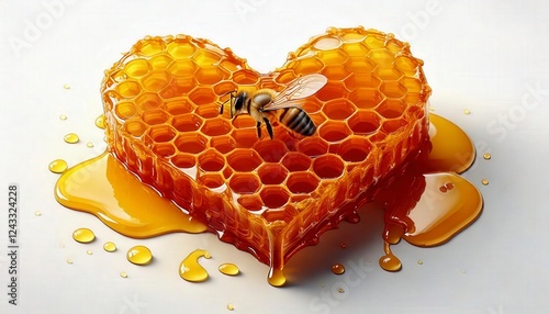 A golden honeycomb heart dripping with fresh honey