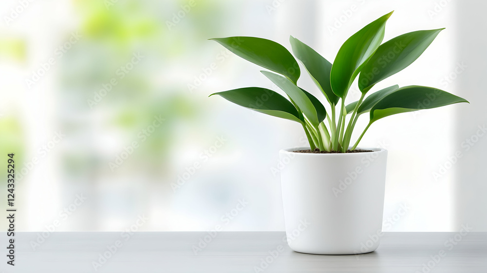 Indoor plant in white pot, bright background, home decor, use in design catalogs, nature in the house Indoor plant in white pot, bright background, home decor, use in design catalogs, nature in the house