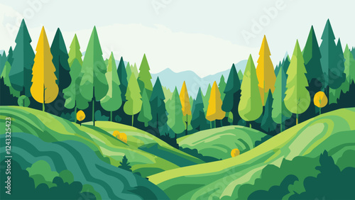 landscape with mountains and forest