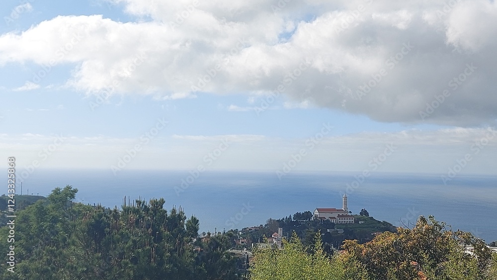 Fototapeta premium nature, park, garden, outdoor, outside, view, peace, travel, tourism, trees, water, sky, clouds, colours, energy, madeira, island, portugal, europem sunset, sun, dawn, evening, dark, ocean