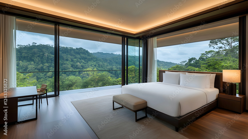 Fototapeta premium Luxurious bedroom with mountain view