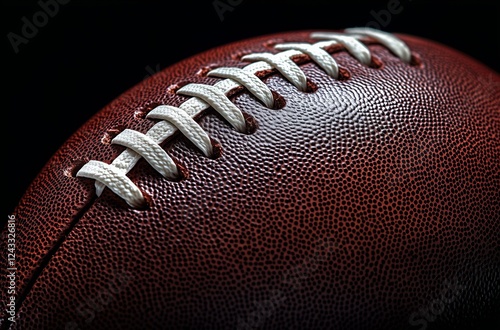 Close-up view of a textured football showcasing laces and surface details