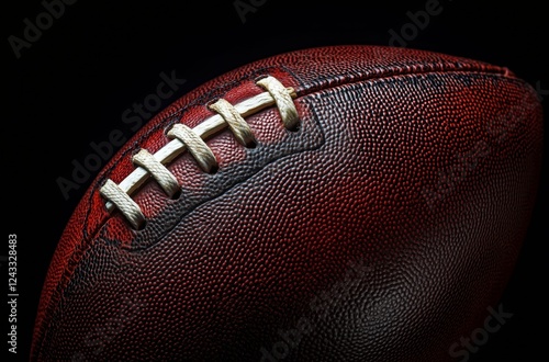Close-up view of a textured football highlighting its unique stitching details
