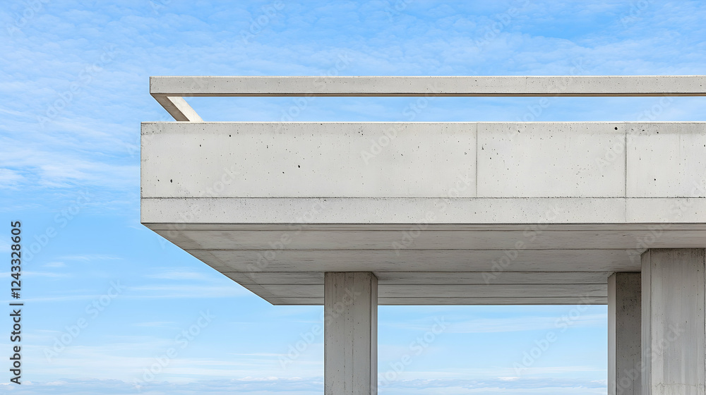 Fototapeta premium Modern concrete balcony against blue sky; architectural detail for design inspiration