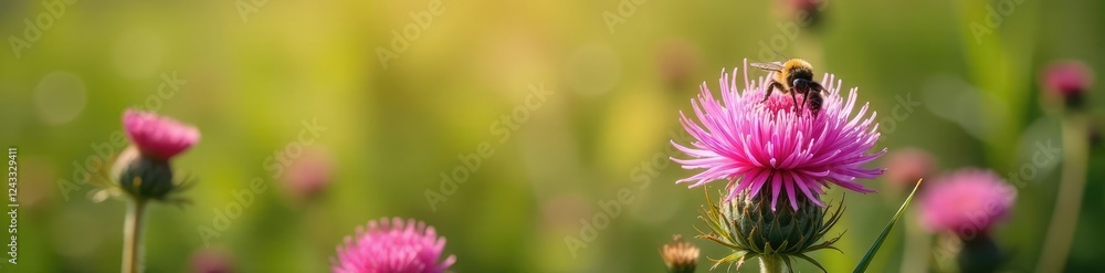 Moth thistle in full bloom with bees buzzing around, wildflowers, blossoms Moth thistle in full bloom with bees buzzing around, wildflowers, blossoms