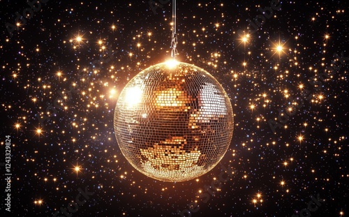 Sparkling disco ball reflecting bright lights in a festive atmosphere during ...