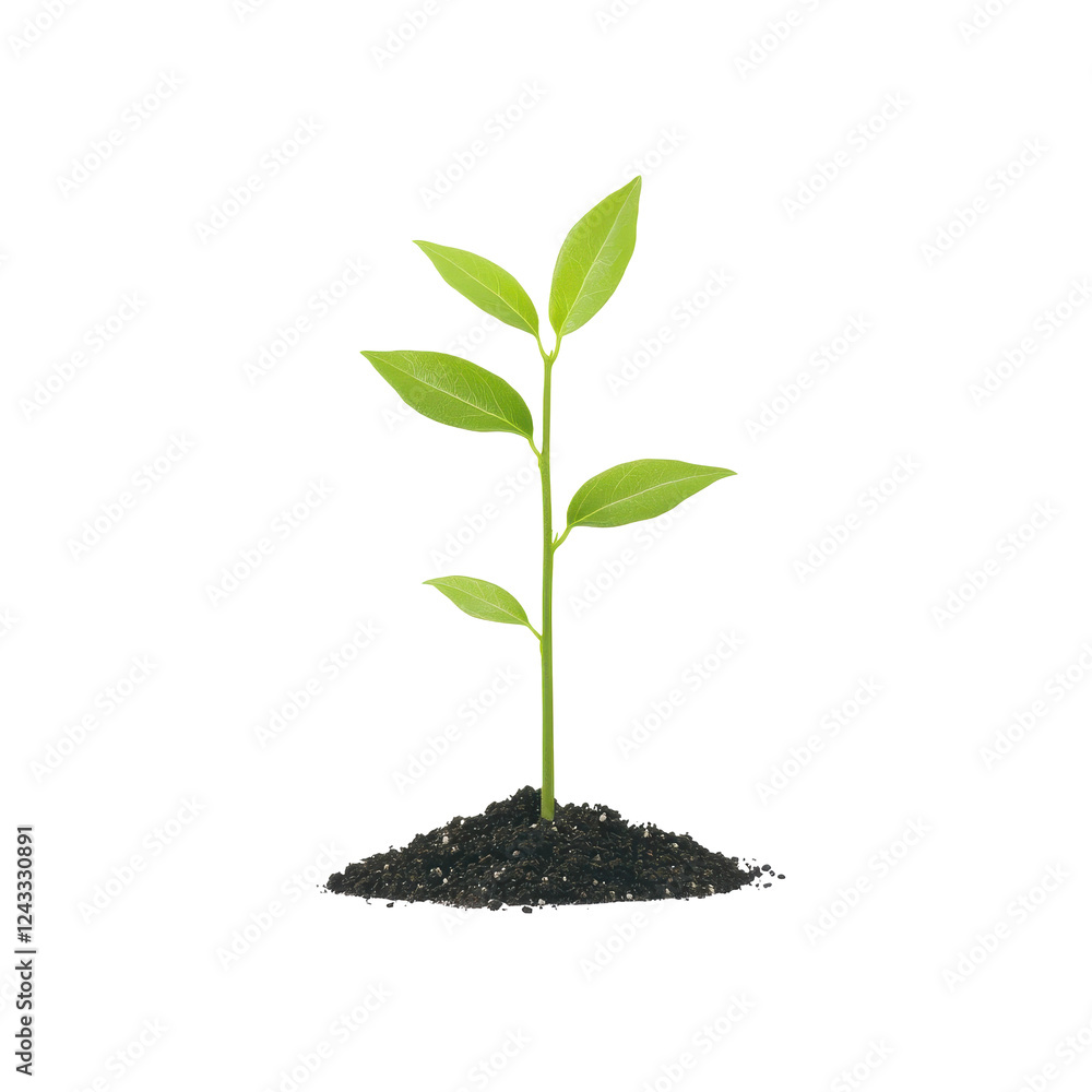 A young green plant sprouting from rich soil, symbolizing growth and nature. A young green plant sprouting from rich soil, symbolizing growth and nature.