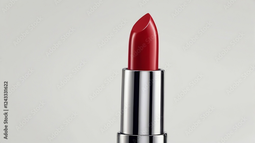 Obraz premium Close-Up of Red Lipstick in Silver Tube Against White Background
