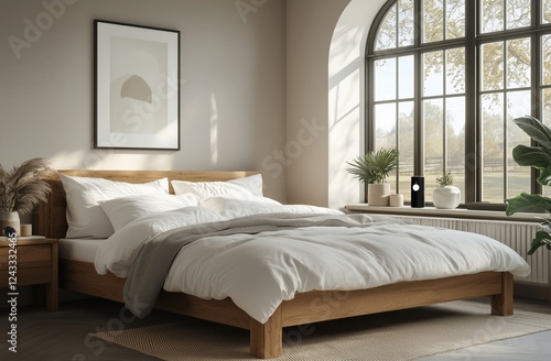 Cozy bedroom with natural light and modern decor in a serene setting