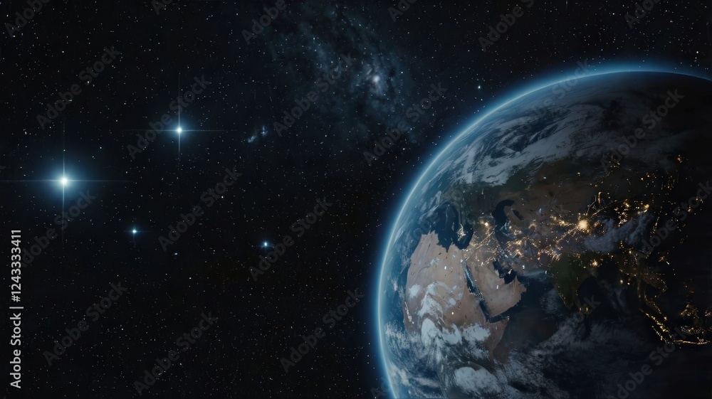 Obraz premium earth, planet, space, globe, world, map, blue, night, 3d, global, sphere, universe, atmosphere, astronomy, galaxy, ocean, sun, continent, light, europe, sea, cosmos, australia, star, nature