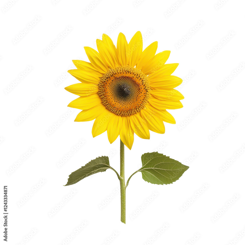 Obraz premium Bright sunflower with vibrant yellow petals on a white isolated background.