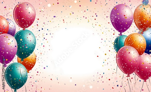 Colorful balloons and confetti create a festive atmosphere for celebrations a...
