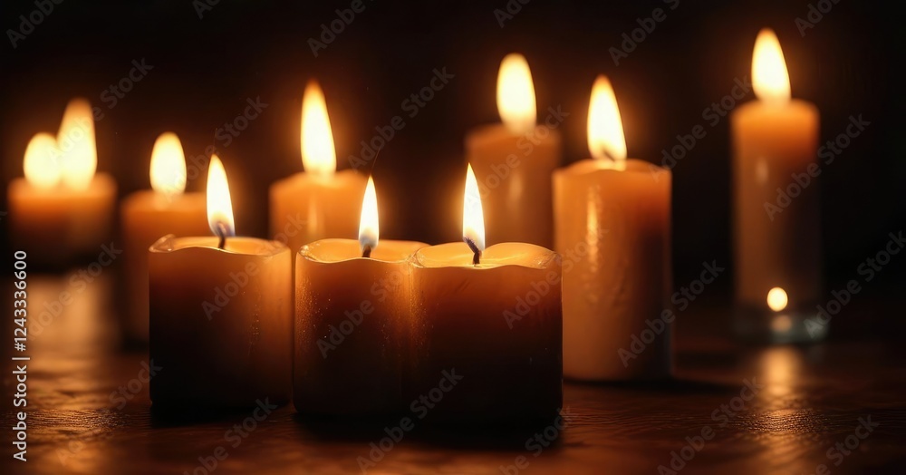 Softly glowing candlelight casts a warm ambiance on a dark background, ambiance, warm glow Softly glowing candlelight casts a warm ambiance on a dark background, ambiance, warm glow