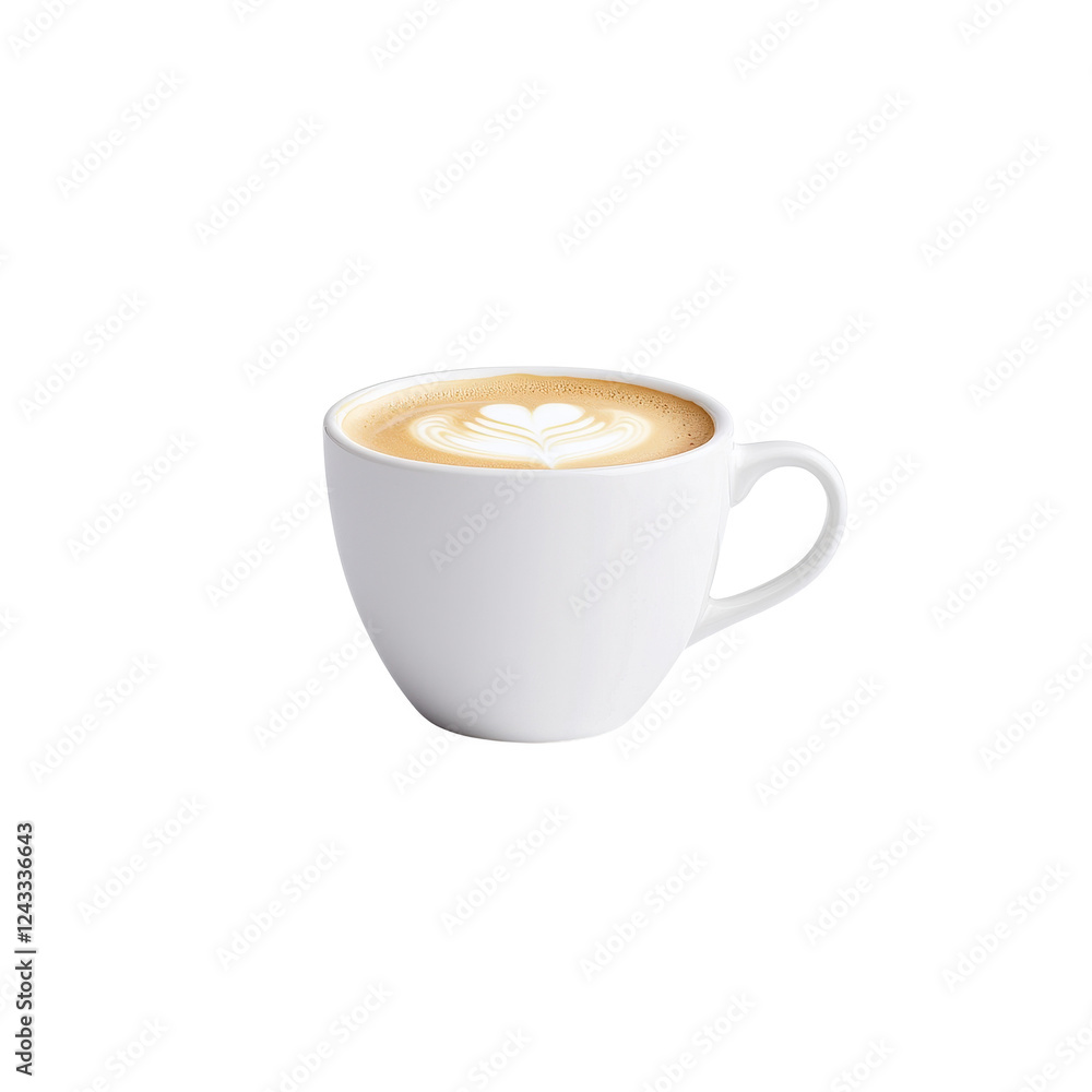 Coffee cup with latte art, white isolated background. Coffee cup with latte art, white isolated background.