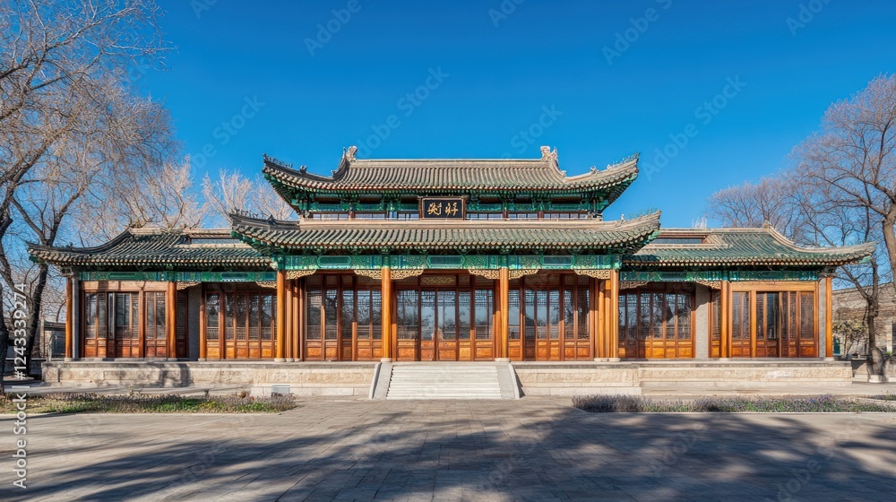 Sunny day, Chinese pavilion, park, clear sky, tourism Sunny day, Chinese pavilion, park, clear sky, tourism