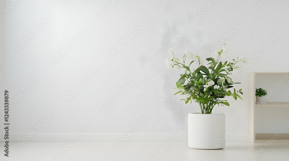 White Potted Plant in Minimalist Interior. Use Home decor White Potted Plant in Minimalist Interior. Use Home decor