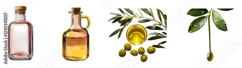 Extra Virgin Olive Oil: Bottles, Olives, and Leaves