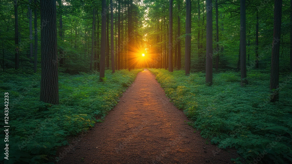 Fototapeta premium Sunset path forest nature landscape serenity