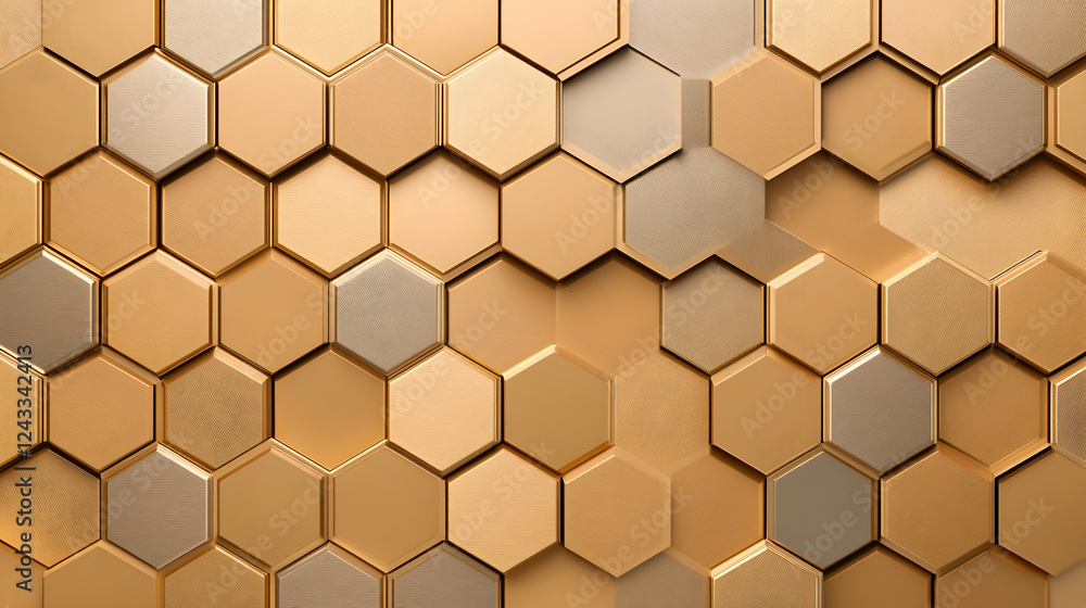 Abstract geometric honeycomb pattern, gold and beige tones. Possible use in graphic design, or as a background texture Abstract geometric honeycomb pattern, gold and beige tones. Possible use in graphic design, or as a background texture