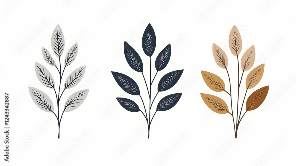 Abstract leaf design set, three variations, graphic elements, aesthetic backgrounds, for digital design, prints, and web Abstract leaf design set, three variations, graphic elements, aesthetic backgrounds, for digital design, prints, and web