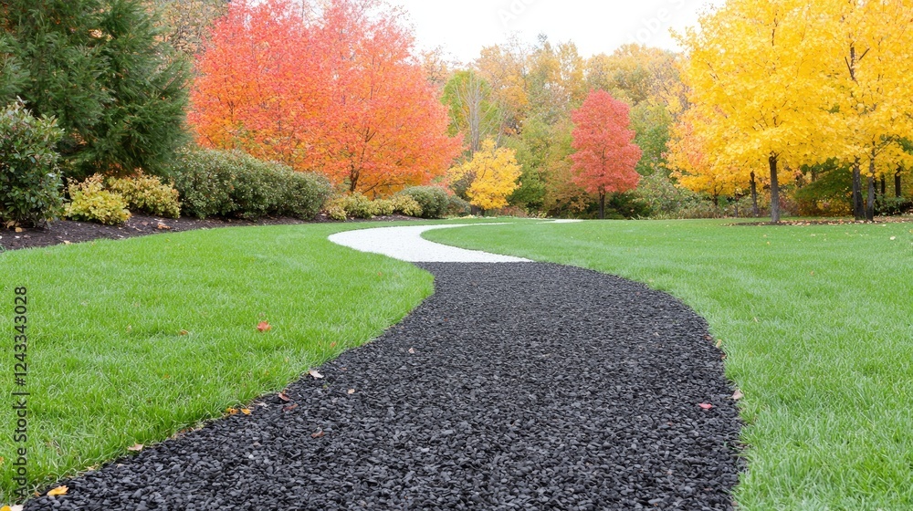 Fototapeta premium Winding path, autumn leaves, park, nature walk