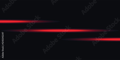 aser lines of light. Horizontal neon light. Neon red horizontal speed lines. Glowing stripes. Laser beams.