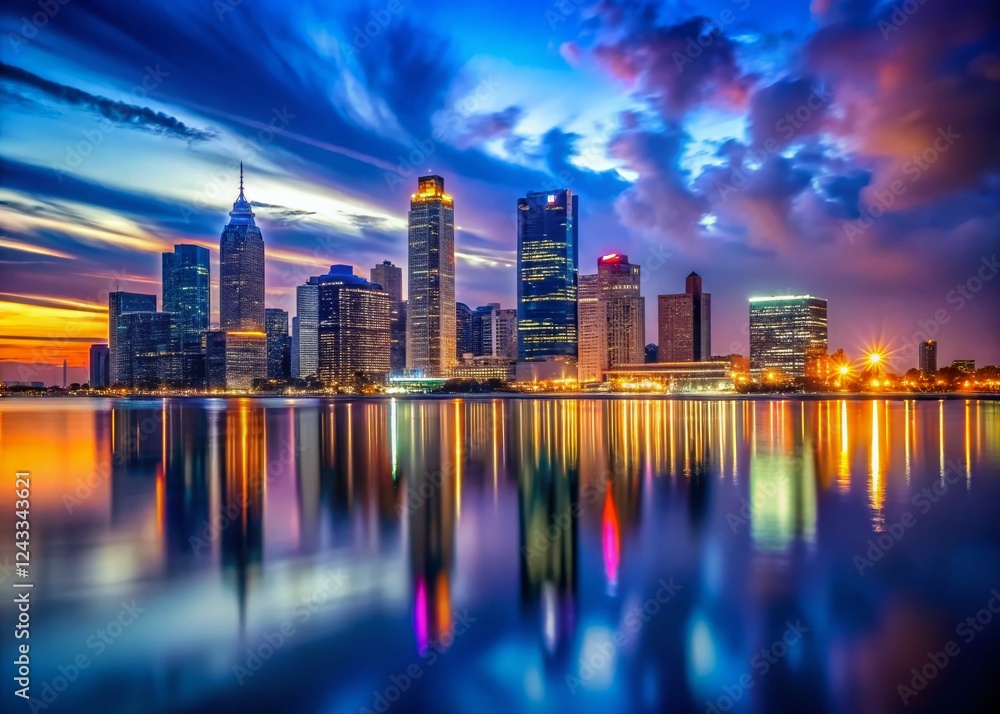 Fototapeta premium Detroit Nightscape: City Skyline and Riverfront Illumination, May 13, 2023