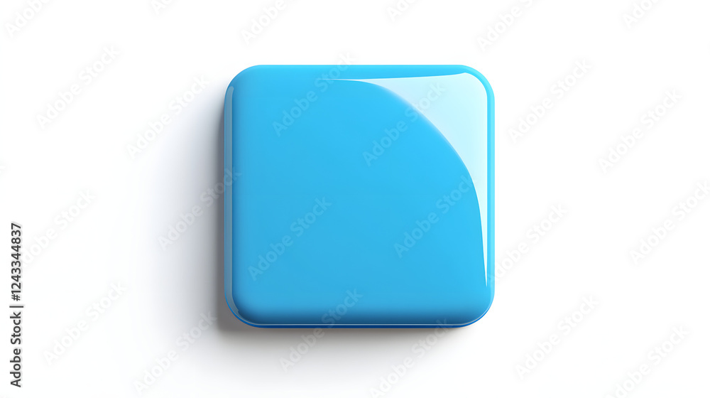
Blank Mobile application icon, button - Blue square with round corners. 3d rendering, white background