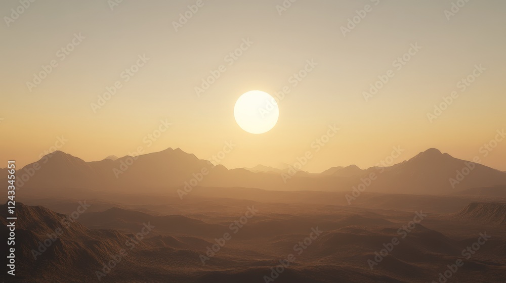 Sunset over Desert Mountains: A Serene Panorama.