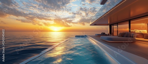 Luxury villa with infinity pool overlooking ocean at sunset