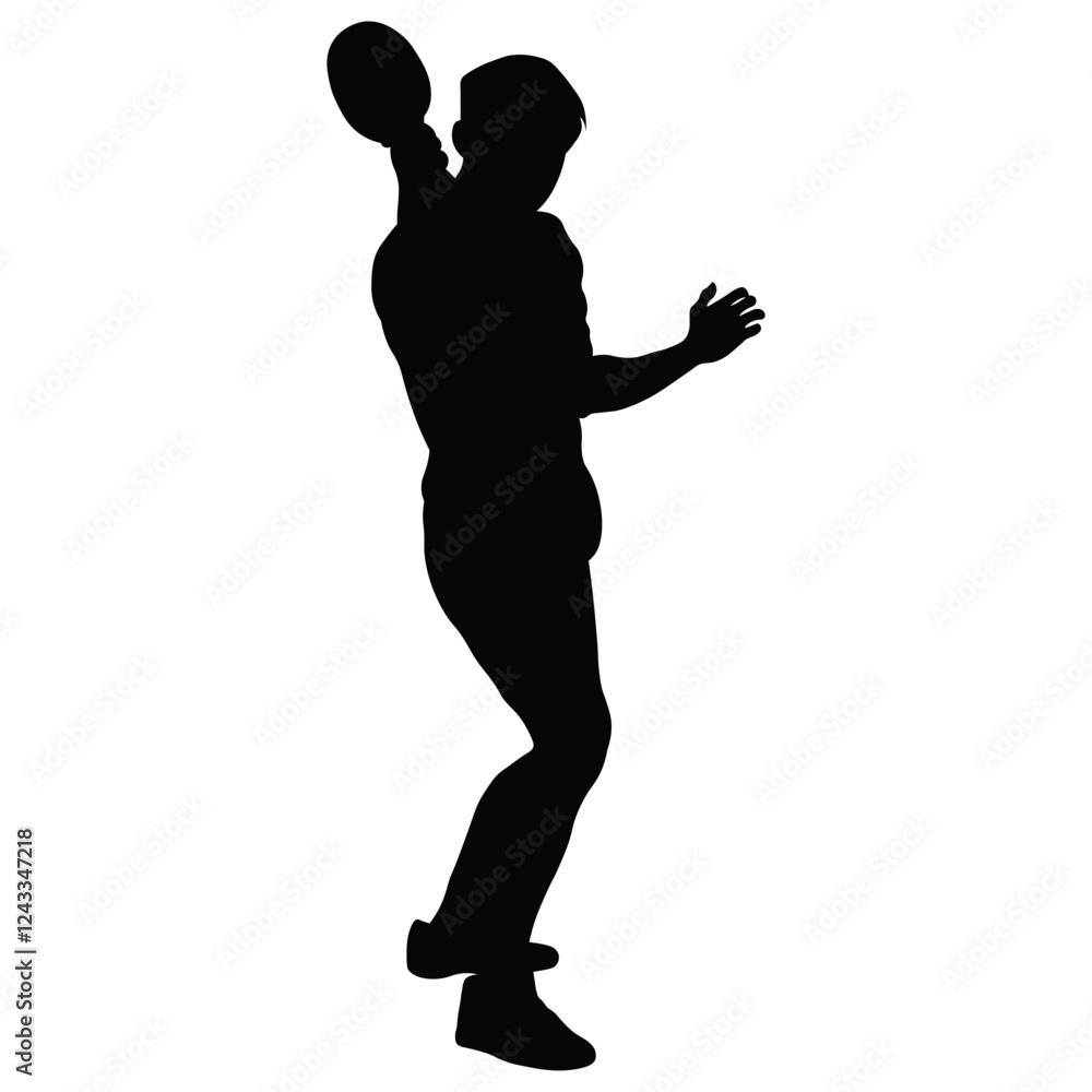 Table Tennis Player Silhouette on White Background. Vector Black Illustration. Table Tennis Player Silhouette on White Background. Vector Black Illustration.