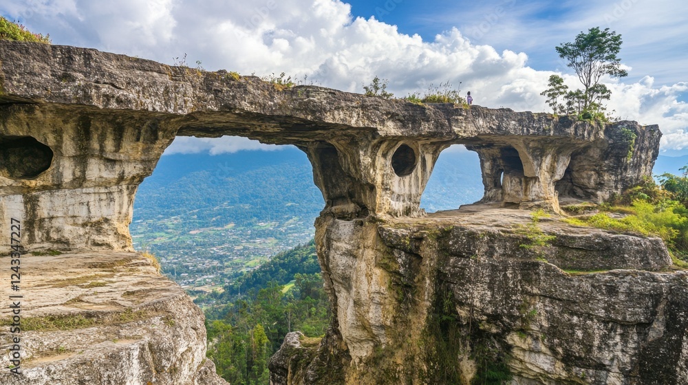 The unique geological formations of the Baguashan Skywalk, offering panoramic views of the surrounding landscape.