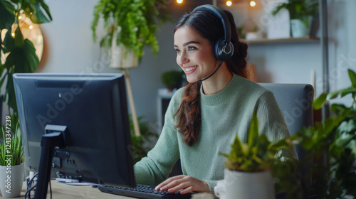 smiling doctor in a headset offering online consultation, highlighting the integration of technology in healthcare.  AI generative photo