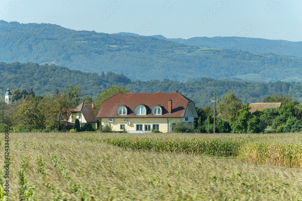 Rural landscape, country road near the forest, in Dolenje Skopice, Slovenia. Rural landscape, country road near the forest, in Dolenje Skopice, Slovenia.