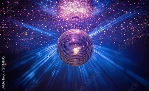 Disco ball reflecting colorful lights during a vibrant nighttime event