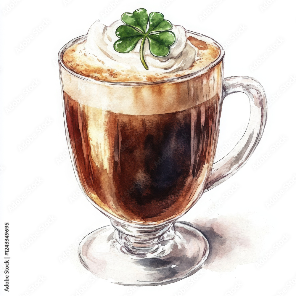 Coffee topped clover, enjoy celebration of St. Patrick Day with joy Coffee topped clover, enjoy celebration of St. Patrick Day with joy
