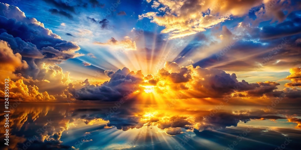 Fototapeta premium Double Exposure: Sunbeams Through Clouds, Heavenly Scene