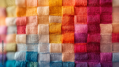 Close-up of colorful woven fabric texture.