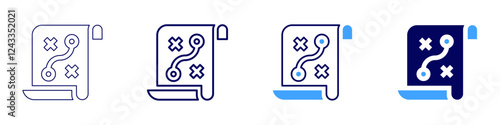 SEO research icon in 4 different styles. Thin Line, Line, Bold, and Bold Line. Duotone style. Editable stroke