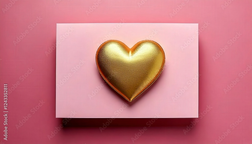 A minimalistic pastel pink greeting card with a single gold-foil heart A minimalistic pastel pink greeting card with a single gold-foil heart