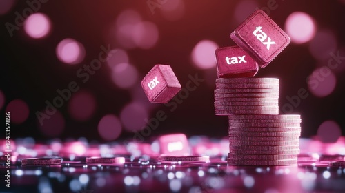A vibrant digital representation of tax-themed blocks and coins, emphasizing financial concepts with a playful design.