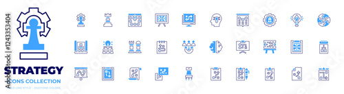 Strategy icon collection. Bold line style. Duotone colors. acquisition, strategy, brainstorm, formation, creative, strategic, creativity, logicalthinking