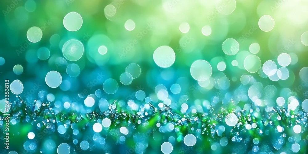 Fototapeta premium Vibrant Green Grass with Bokeh Effect, Natural Lighting, Panoramic View, High Resolution