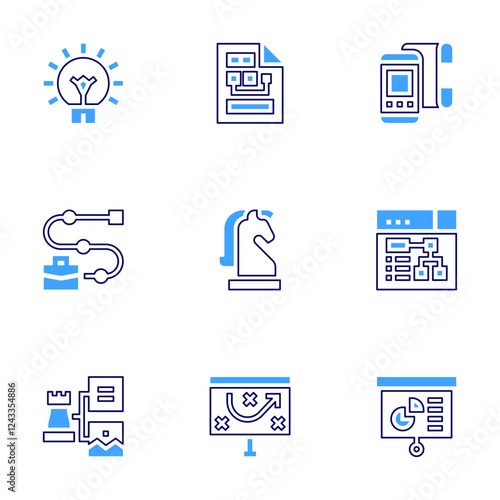 Strategy icon set. Bold line style. Duotone colors. Editable stroke. contentstrategy, creative, milestone, strategy, businessstrategy, digitalstrategy, planning photo