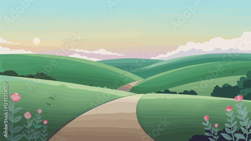 Winding Path Green Hills Landscape