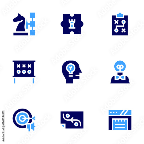Strategy icon set. Bold style. Duotone colors. strategy, idea, target, website, designer